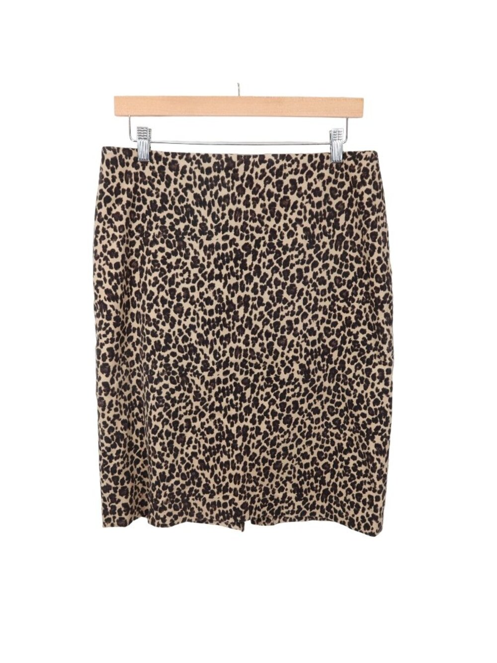 TALBOTS FACTORY Size 10 Cotton Blend Tan Black Leopard Print Velvet Pencil Skirt